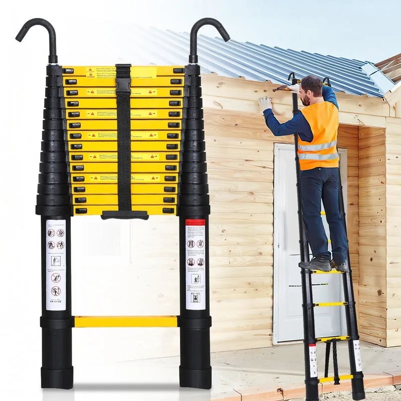 Escala telescópica 4.4m negra de aluminio con gancho de seguridad máximo 150kg escala multifunción de calidad
