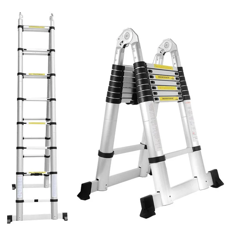 Escala telescópica2.5m+2.5m escala multifunción multipropósito de aluminio plata de calidad máxima 150kg