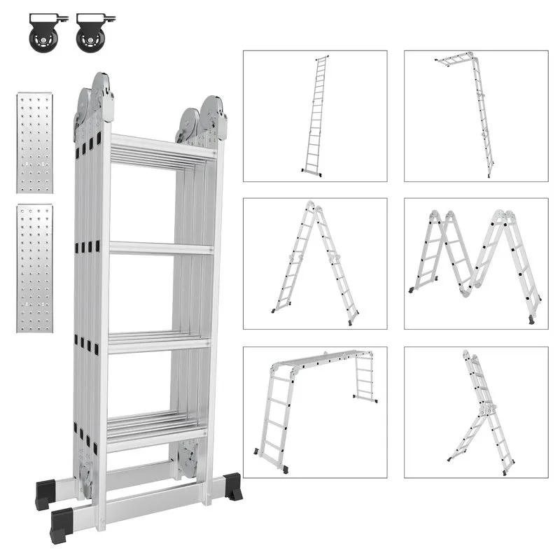 Escalera plegable escalera telescópica 4x4 escalera de apoyo con plataforma multiusos 470cm aluminio multifunción