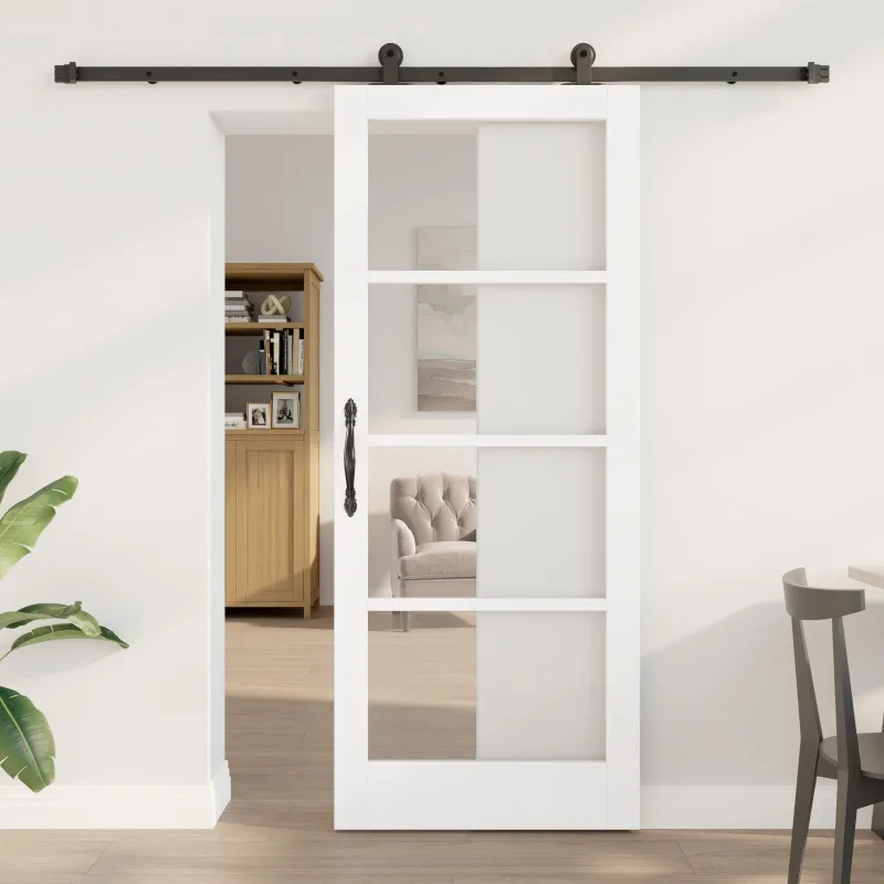 Puerta deslizante vidaxl con conjunto de herrajes 'orkdal'blanca 83x202 cm, puerta interior vidaxl con vidrio 'orkdal'blanca 83x202x4 cm