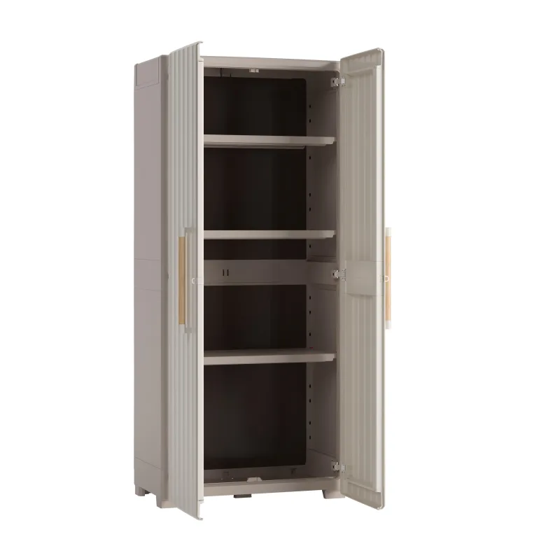 Armario alto baldas de polipropileno con 2 puertas y 3 baldas en beige 182x80x45cm