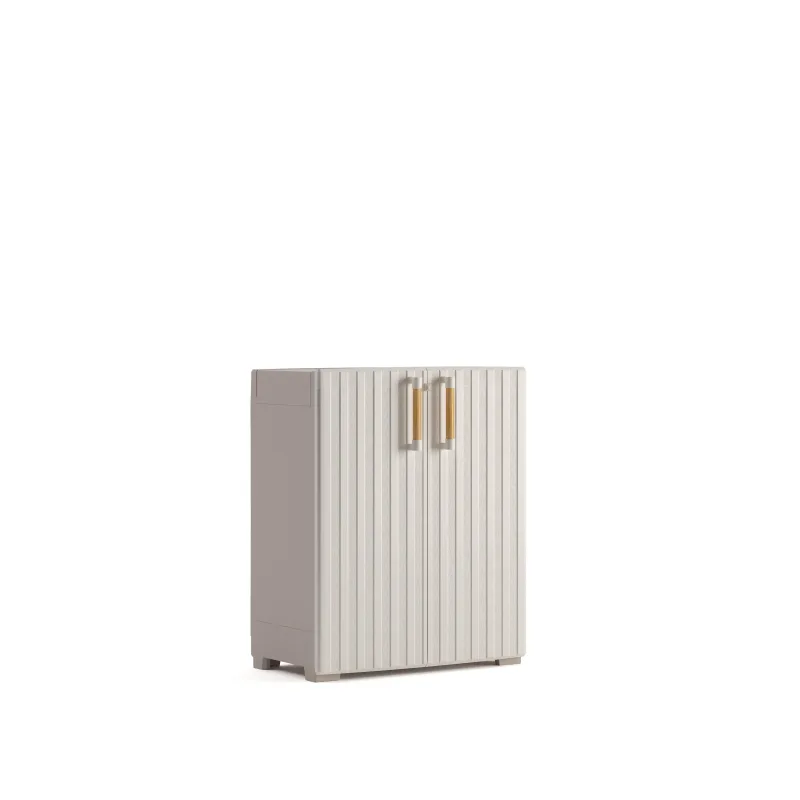 Armario bajo de polipropileno con 2 puertas y 1 baldas en beige 98x80x45cm