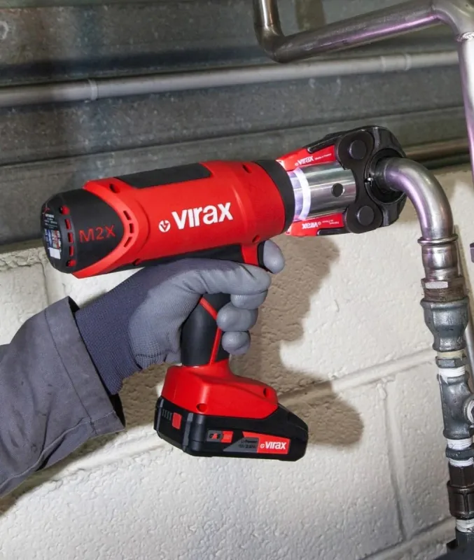 Herramienta de crimpado electromecánico viper m2x a pistola + 2 pilas, con pinza maestra - virax - 253551