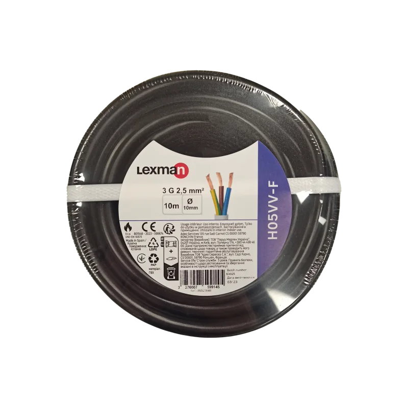 Cable eléctrico lexman h05vv-f de 10 m