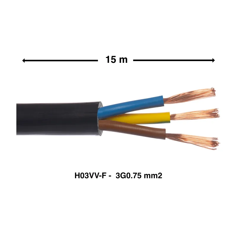 Cable lexman h03vv-f 3x0.75mm2 15m negro