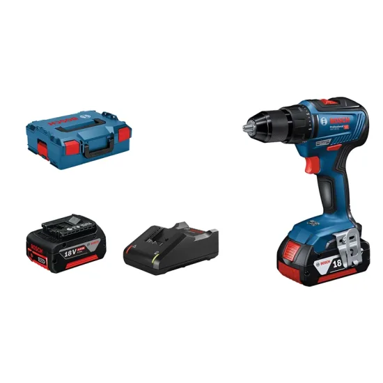 Taladro atornillador bosch gsr18v-55 - 2 baterías gba 18v li-ion 4.0 ah - cargador rápido gal 18v40 - caja l-boxx 136 - 06019h5200