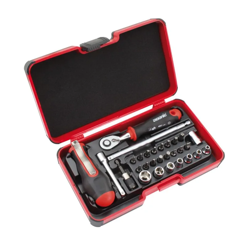Smart evo tool set con ergonic ratchet y accesorios en xl-strongbox, 29-pc.
