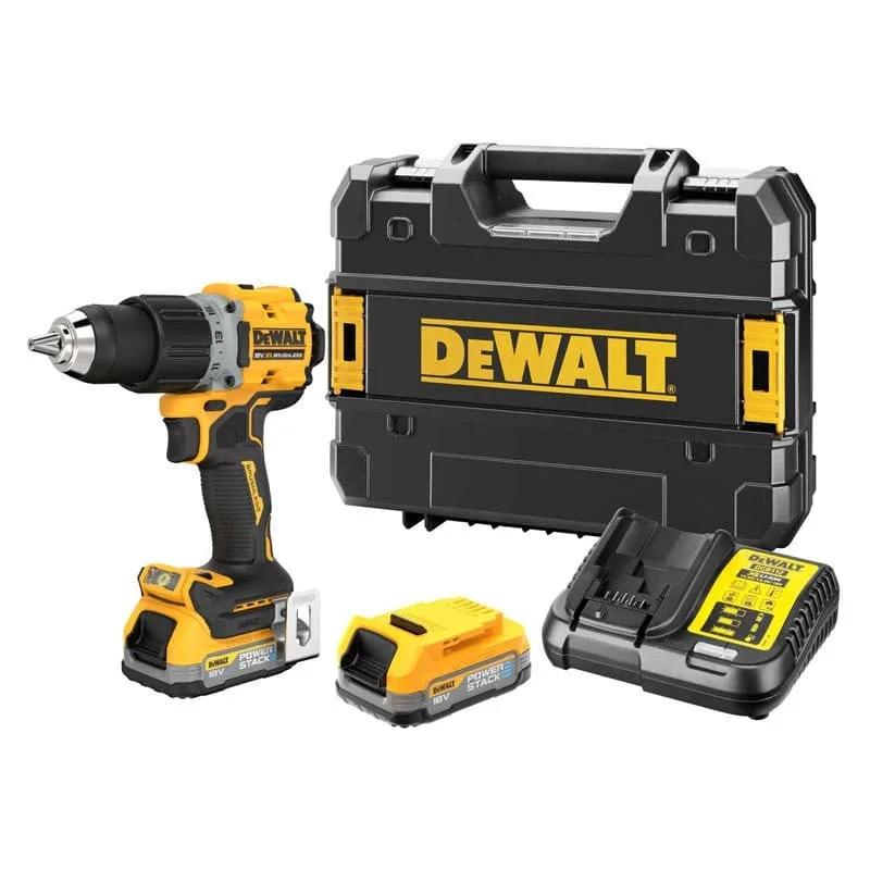 Dewalt dcd800e2t-qw - taladro atornillador sin escobillas xr 18v 13mm 90nm con 2 baterias powerstack y maletin tstak