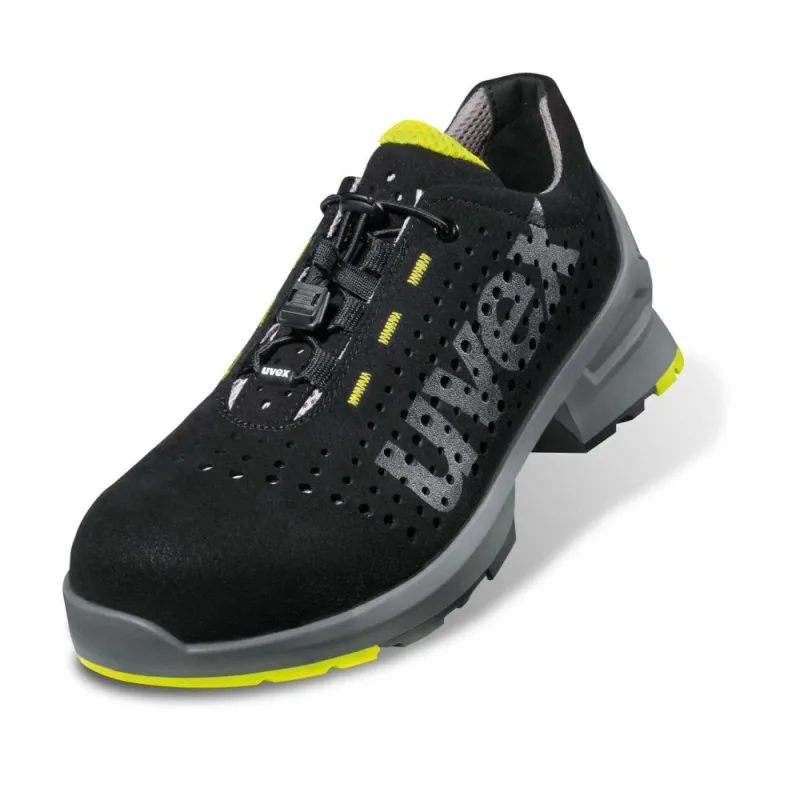 Uvex 1 work shoe - safety trainer s1 src esd - non-slip outsole - toe cap - lightweight - lime-black
