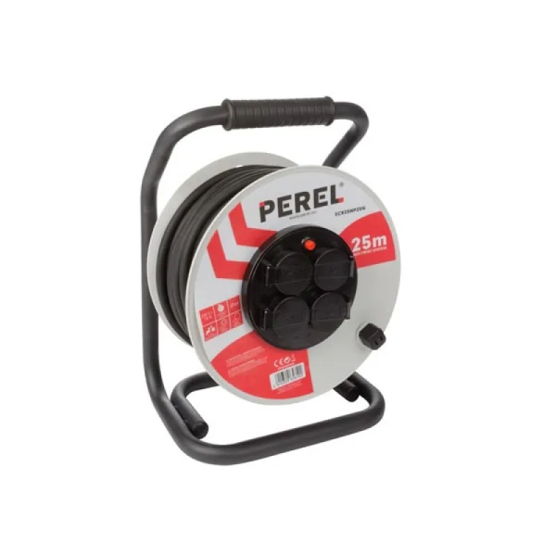 Perel enrouleur professionnel néoprène - 25 m - 3g2.5 - 4 prises -