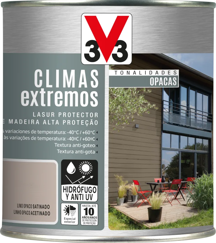Protector madera exterior color lino para caseta de jardín, ventana, puerta, valla, cancela, persiana v33 satinado 750 ml base agua