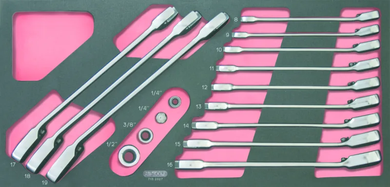 Gearplus® juego de llaves de carraca reversibles ks tools con adaptadores - 16 piezas - 713.2027