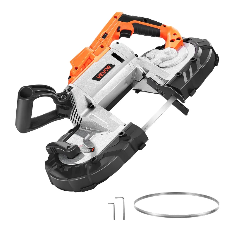 Sierra cinta 20v,vevor profundidad de corte 12,7cm,motor sin escobillas,inalámbrica,compacta,gancho de suspensión,velocidad variable 0-120 m/min