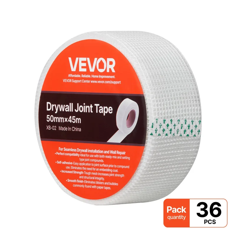 Cinta para paneles de yeso vevor 5 cm x 45 m – fibra de vidrio, 36 rollos, para grietas y juntas, acabado liso y uniforme