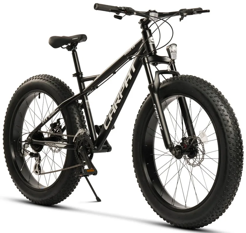 Mtb carpat 26″×4.0″ fat bike – hardtail aluminio 6061, cambio shimano 2×8, horquilla 80 mm, frenos disco, luces led