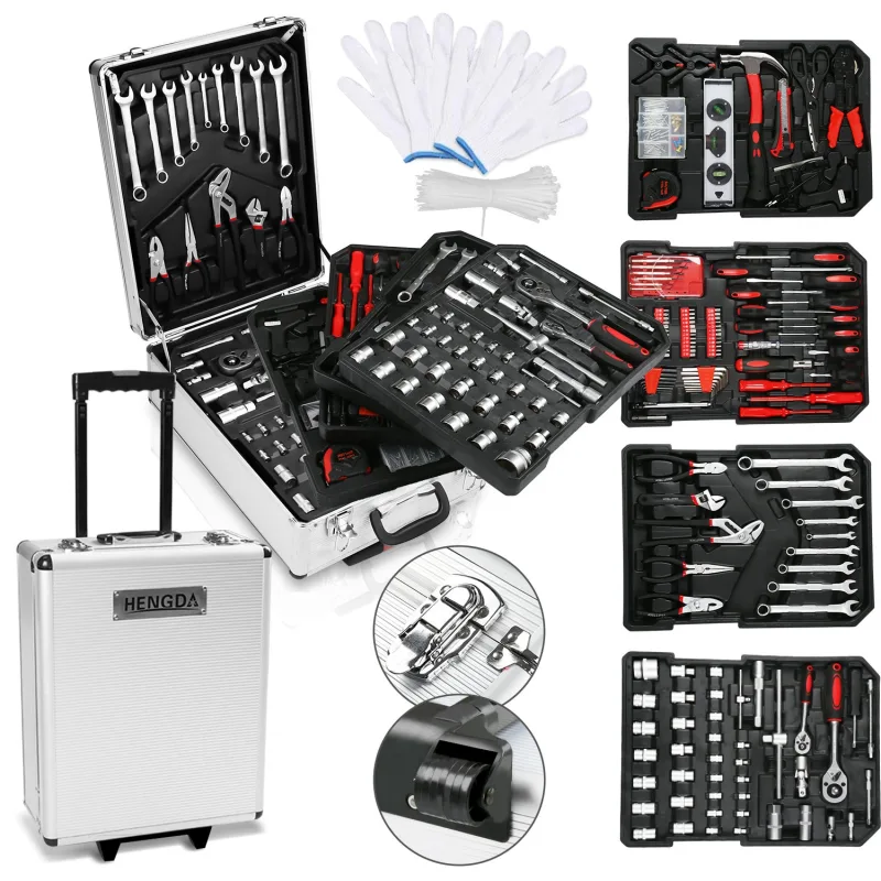 Caja de herramientas caja de herramientas 1031 piezas. caja maletín de aluminio con ruedas, incluye cúter.