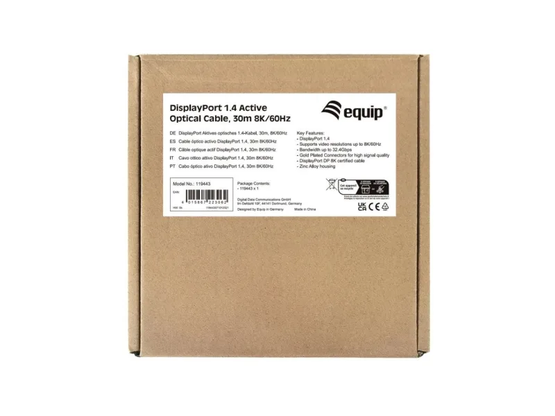 Cable displayport a displayport 1.4 activo optico 8k 60hz 30m equip 119443