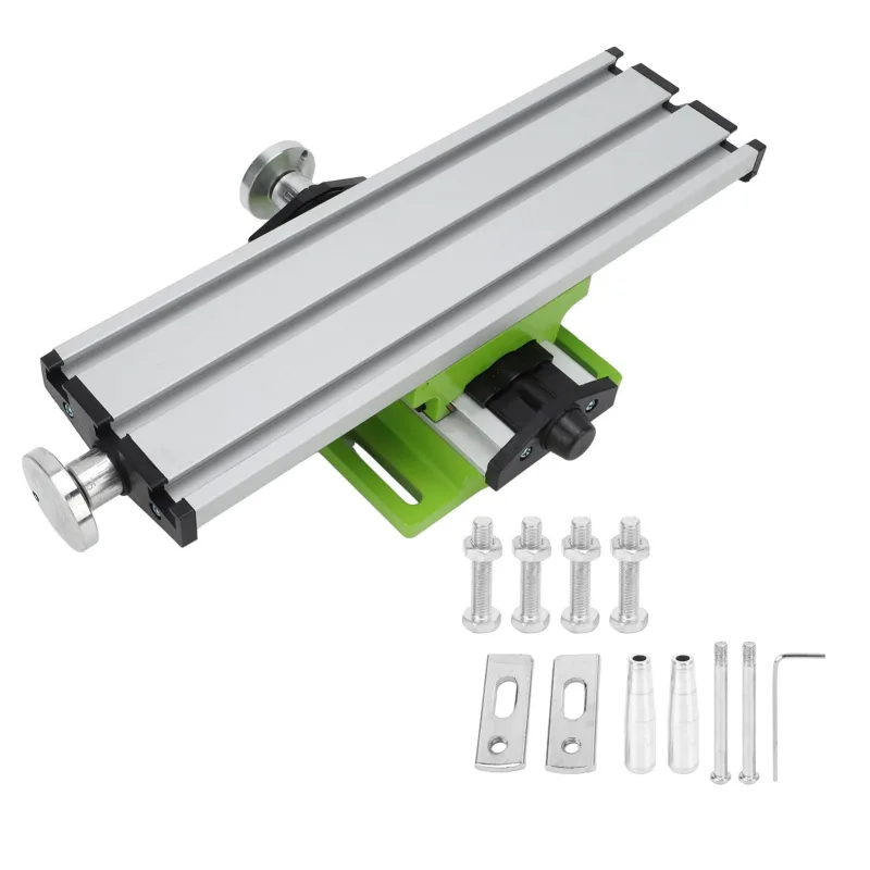 Banco de trabajo de fresado de banco de perforación compuesto mini de alta precisión, aleación de aluminio verde, plateado y negro, escala de 1,25 m