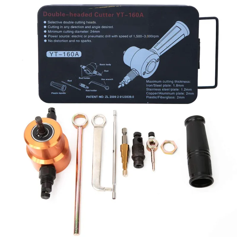 Cortadora de chapa de metal de doble cabezal, herramienta de corte con taladro versátil para reparación de automóviles,