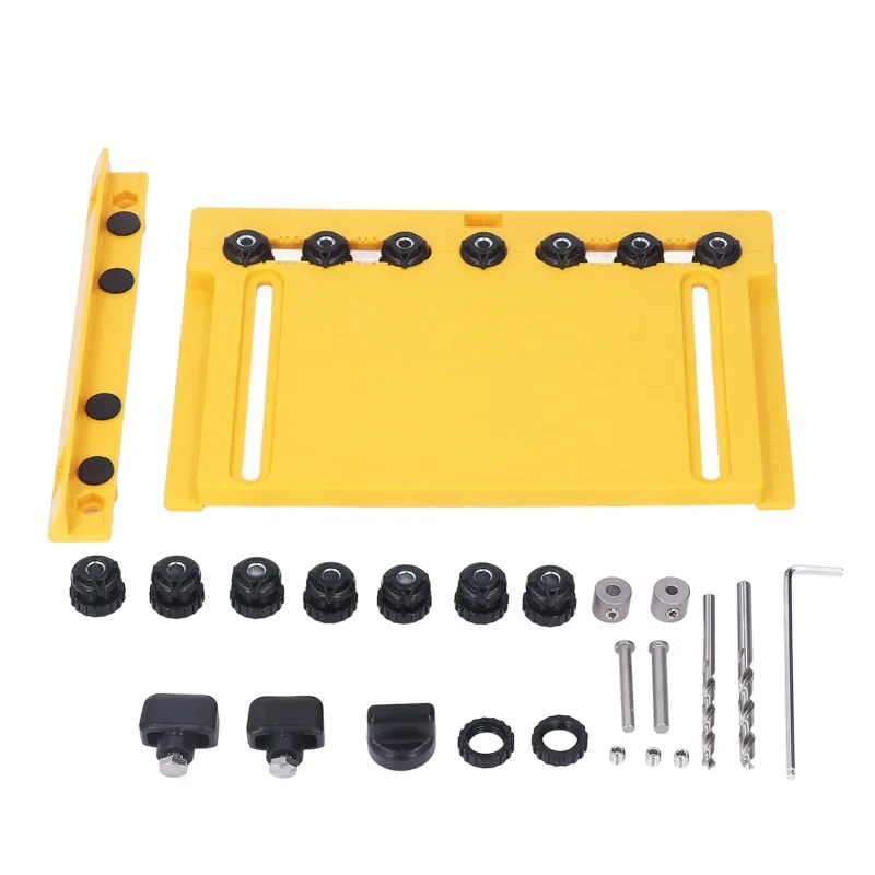 Kit de perforación de agujeros para manijas, localizador de perforación de carpintería multifuncional, color amarillo, para puertas de gabinet