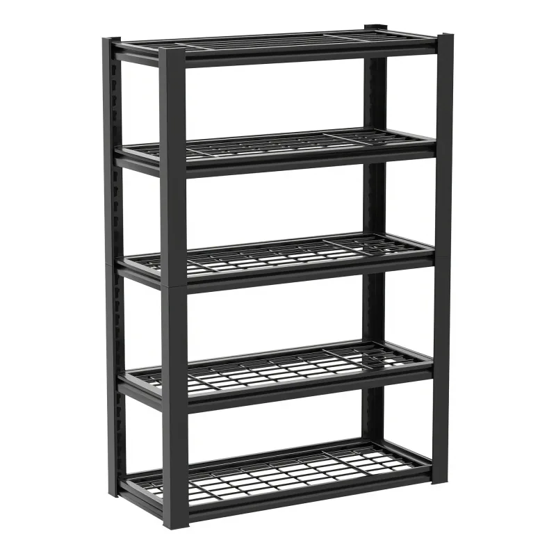 Mesh 185 - estantería metálica 185x100x40 cm con 5 baldas de rejilla capacidad de carga 1365 kg negro