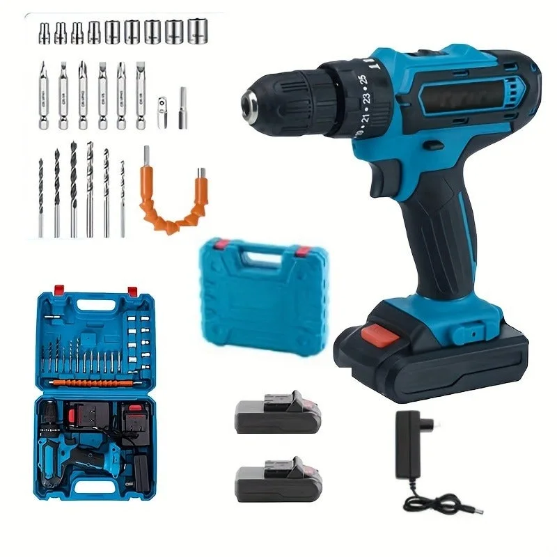 Juego de mini taladro inalámbrico portátil, 2 velocidades variables, 2 baterías y cargador, lámpara led, conjunto de herramientas para el hogar,