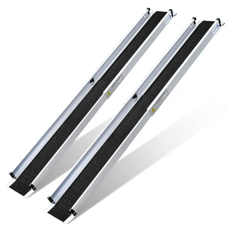 Rampa telescópica de aluminio antideslizante de 213 cm con ruedas para silla de ruedas, portátil, longitud ajustable, capacidad de 300 kg