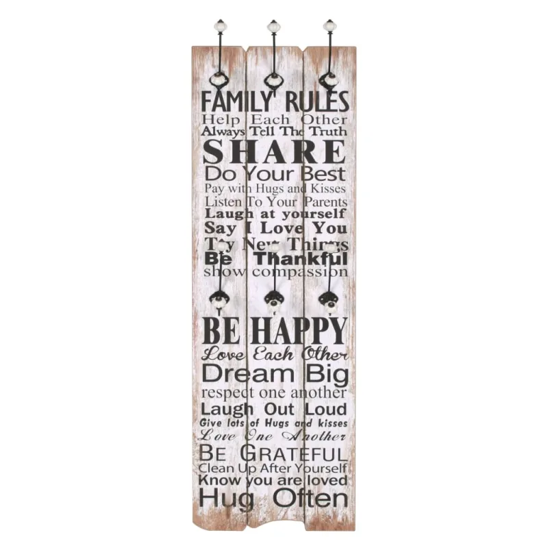 Perchero de pared family rules con 6 ganchos 120x40 cm - comfortxl