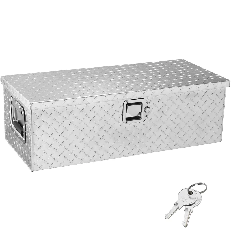 Caja de herramientas succebuy aluminio para camión (76 x 33 x 24,4 cm), caja almacenamiento placa diamantada con asas laterales y llave bloqueo, plata
