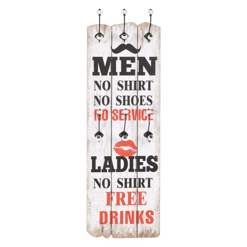 Perchero de pared men ladies con 6 ganchos 120x40 cm - comfortxl