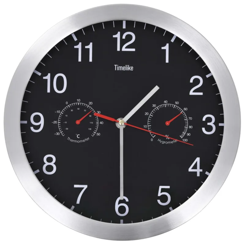 Reloj de pared de cuarzo higrómetro y termómetro 30 cm negro - comfortxl
