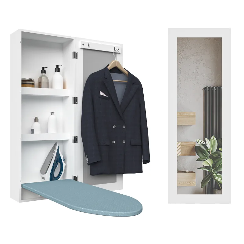 Tabla de planchar de pared: almacenaje, tabla integrada + marco plegable, espejos de pared (casa/apartamento/espacios pequeños)