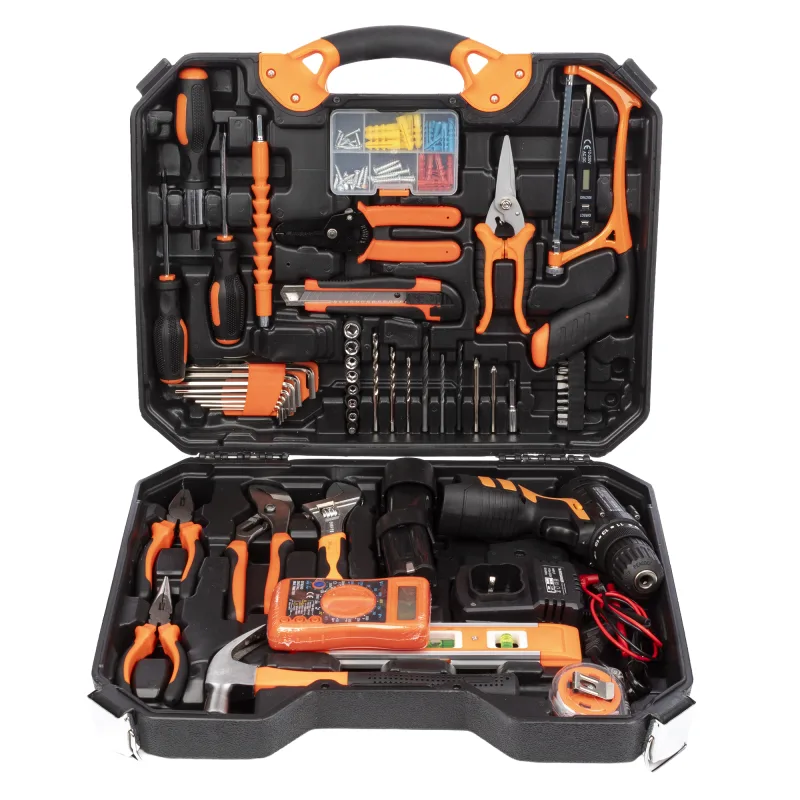 Juego de herramientas con maletín, taladro eléctrico de doble velocidad, doble batería de 16.8 v 1300mah y 120 piezas.