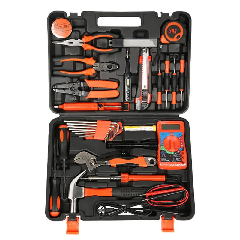 Juego de herramientas doméstico para electricista con maletín de transporte y 35 piezas.