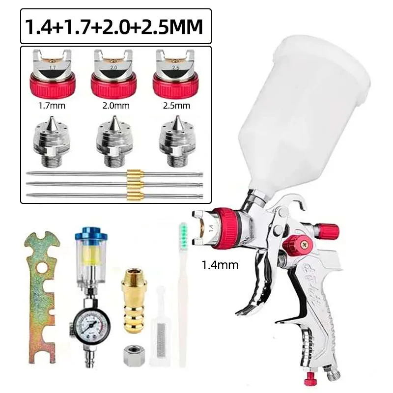 Pistola pulverizadora hvlp profesional con boquilla de 1,4/1,7/2,0/2,5 mm, pistola pulverizadora de gravedad para muebles de coche y pared.
