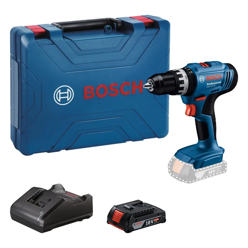 Taladro percutor a batería bosch professional 18v - 1 batería 2,0 ah - maletín - gsb 18v 25