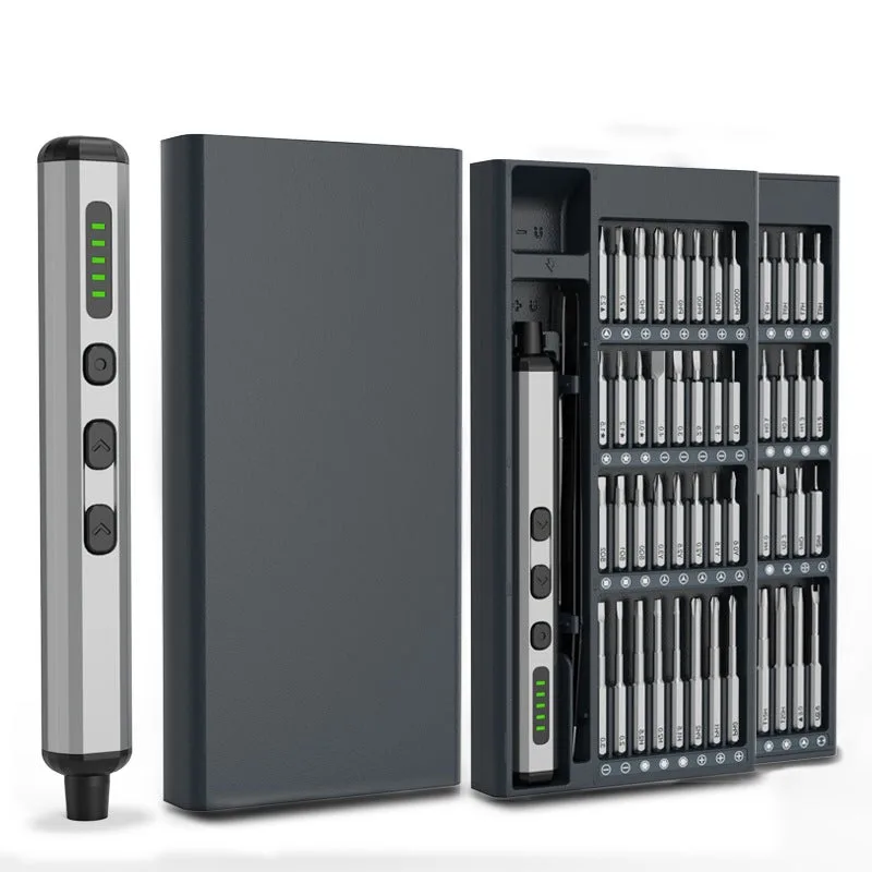 Mini destornillador eléctrico inalámbrico, destornillador de precisión 68 en 1 con led, ajuste de torque de 5 niveles, 64 puntas