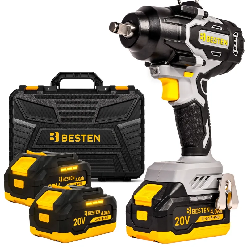 Llave de impacto sin escobillas besten 20v 800 nm — kit pro 2x4,0ah
