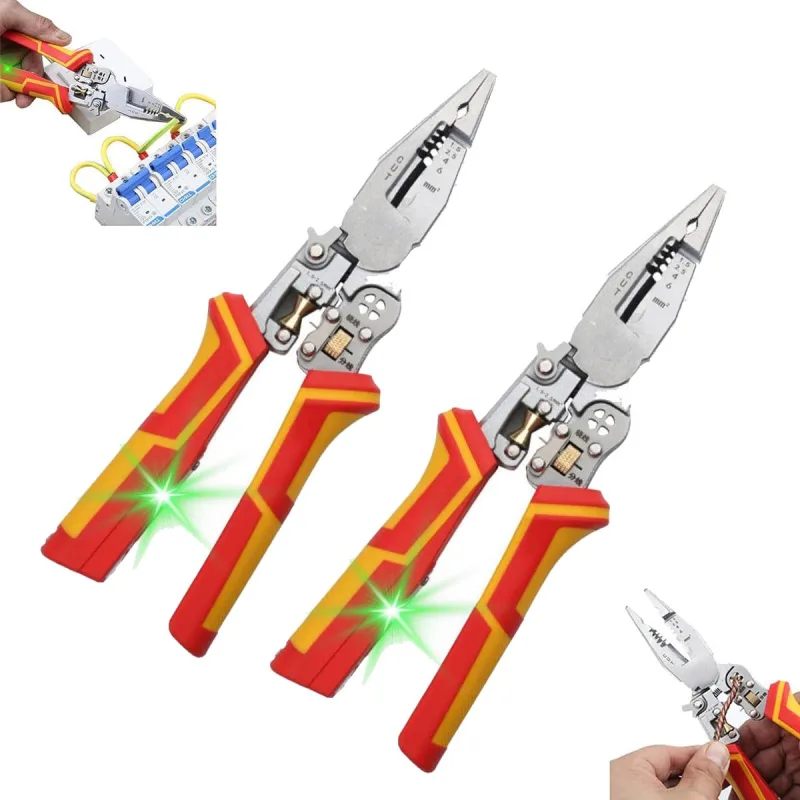 Paquete de 2 pelacables 9 en 1 con función de medición de corriente, alicates de prueba de voltaje y alicates pelacables multifunción para pelar