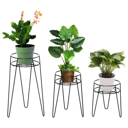 Set 3 soportes plantas metal ø16 cm, elegante taburete macetero interior exterior negro – comfortxl