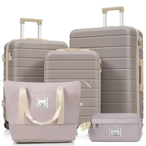 Set de valijas abs 3 piezas (m-l-xl), 4 ruedas, baño, rosa marrón – comfortxl