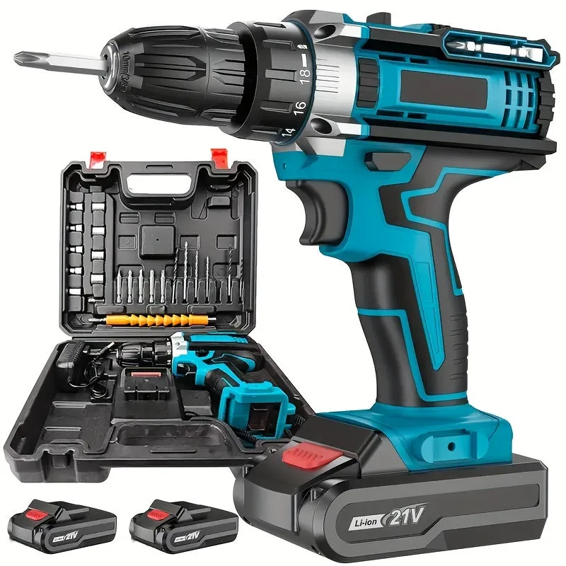 Taladro de impacto eléctrico inalámbrico de 21 v con batería de litio recargable, destornillador inalámbrico, herramientas de bricolaje para el hogar.