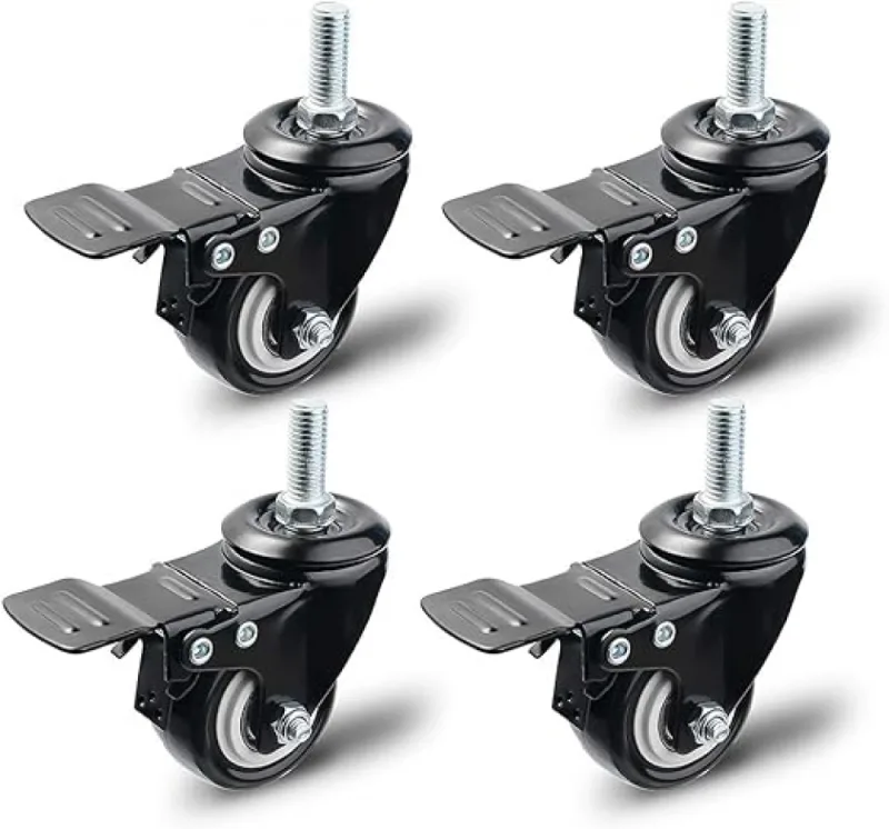 Juego de 4 ruedas giratorias de 50 mm con freno para muebles, carga máxima 200 kg, color negro