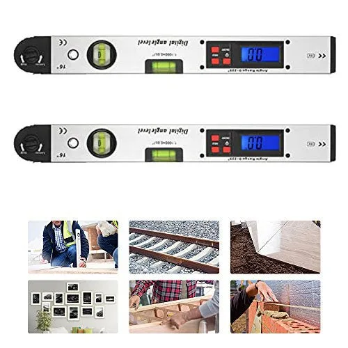 Herramienta de medición de ángulos digital (paquete de 2), 0-225°, transportador electrónico de 400 mm para ángulos verticales y horizontales.