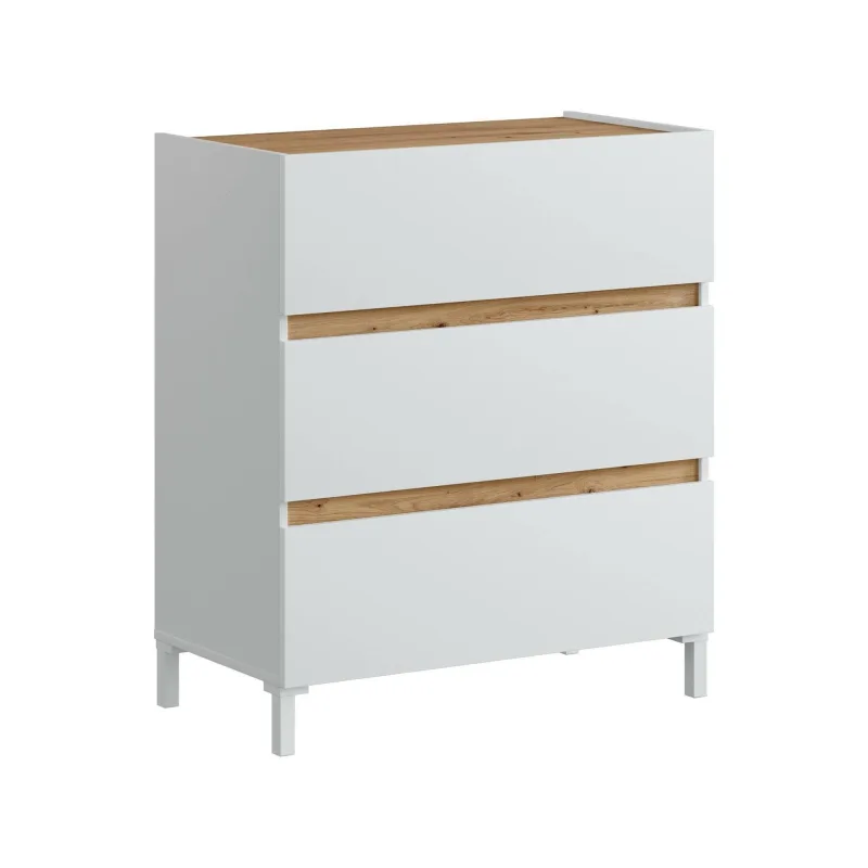 Cómoda, 3 cajones apertura deslizante, cierre deslizante, 79x41x90.5h cm blanco - teddy