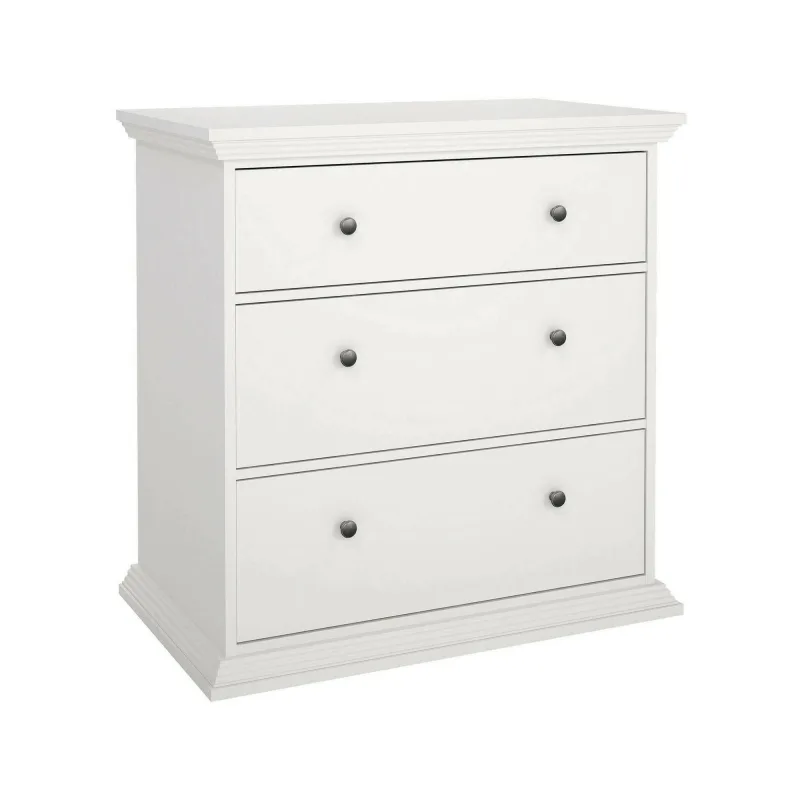 Cómoda, 3 cajones apertura deslizante, cierre deslizante, 86.3x51.6x88.2h cm blanco - domeng