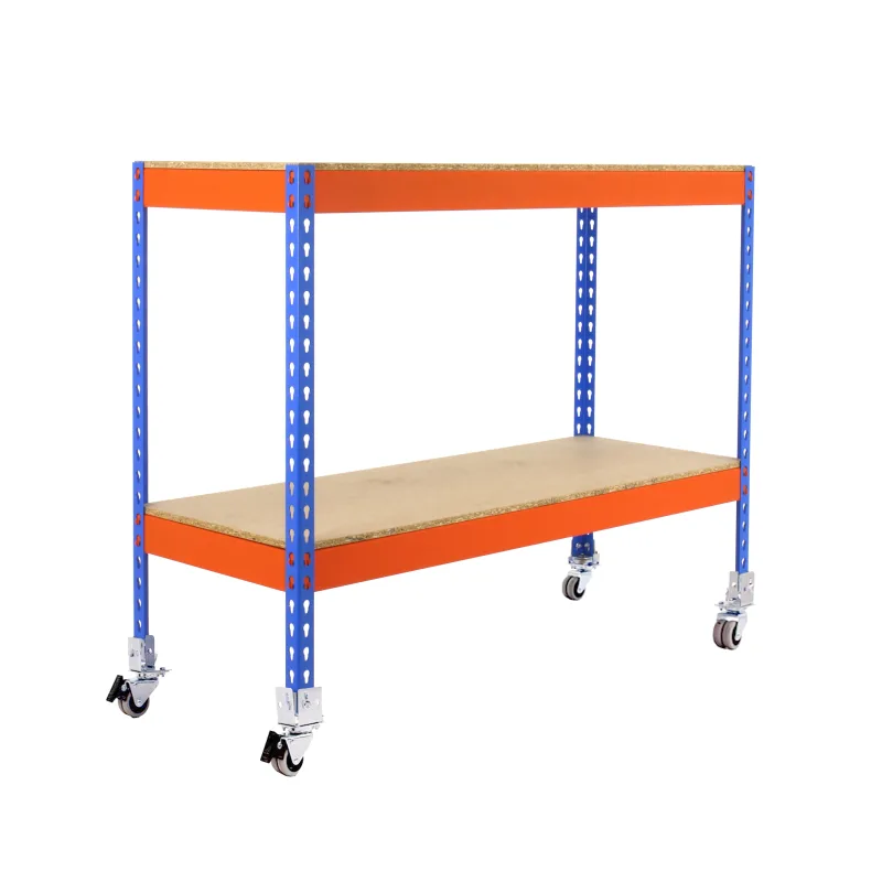 Estantería metálica sin tornillos simonrack de 2 estantes (97,5x150x60cm) azul-naranja y madera
