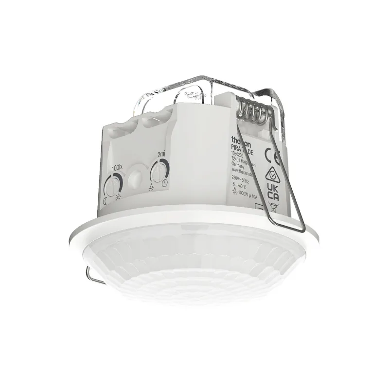 Theben 1030200 pira t8 de detector de movimiento para interiores, led de 200 w, área de detección circular de 360°, ø 8 m, retardo de luz de 5 s a 15
