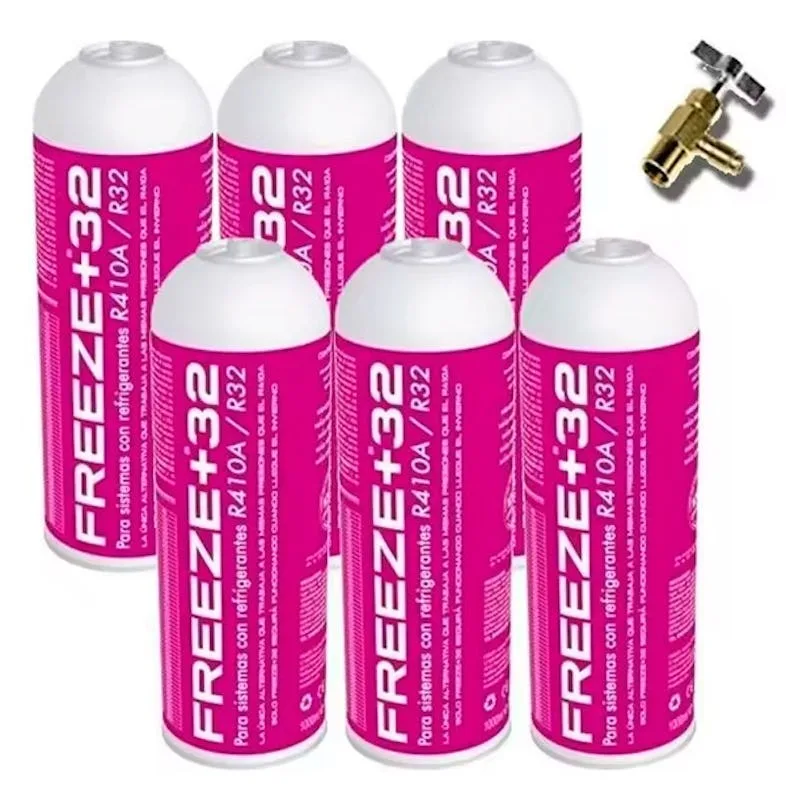 6 botellas gas ecologico refrigerante freeze organico +32 350gr sustituto r32, r410a