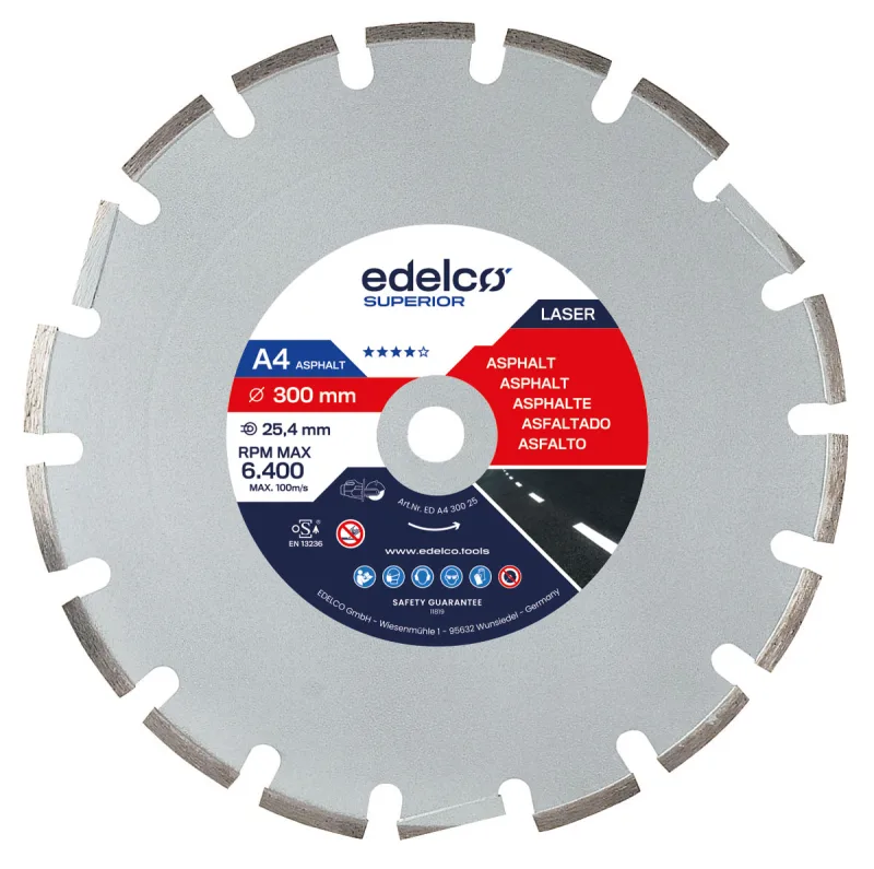 Disco de diamante para asfalto a4 (300x25 mm) marca edelco